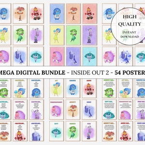 Mega Inside Out 2 Bundle, Nursery Room Printable Art Decor, Digital Posters Watercolor Effect, Positive Daily Affirmations, Emotion Check In