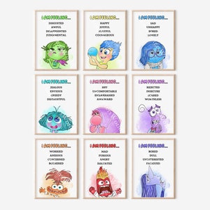 Inside Out 2 Characters, Nursery Room Printable Art Decor - Digital Posters Watercolor Effect, Positive Daily Affirmations, Emotion Check In