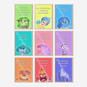Inside Out 2 Characters, Nursery Room Printable Art Decor - Digital Posters Watercolor Effect, Positive Daily Affirmations, Emotion Check In