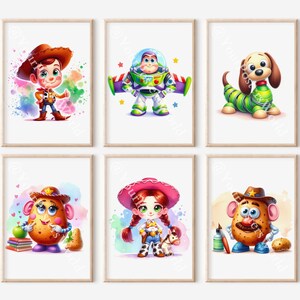 Set of 6 Nursery Prints - Cute Toys Poster Art - Nursery Room Decor - Gentle Poster Set - Children Bedroom - Printable Poster Painting