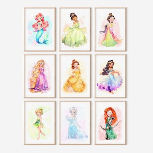 Princesses Set of 9 Posters | Printable Wall Art Decor | Girl Room Decor | Princess Theme Room | Princess Nursery | Digital Bedroom Decor
