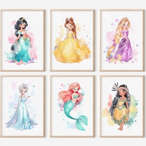 Princesses Set of 6 Posters | Printable Wall Art Decor | Girl Room Decor | Princess Theme Room | Princess Nursery | Digital Bedroom Decor