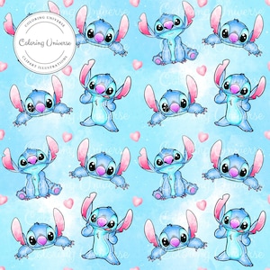 Modello senza cuciture Lilo e Stitch - File per sublimazione Stitch - Carta digitale Stitch, File Scrapbooking Stitch - Modello senza cuciture Cartoon