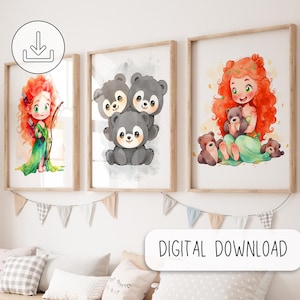 Merida Watercolor Poster - Merida the Brave Art - Digital Prints - Kids Room Wall Art- Nursery Room Decor- Princess Printable Watercolor Art