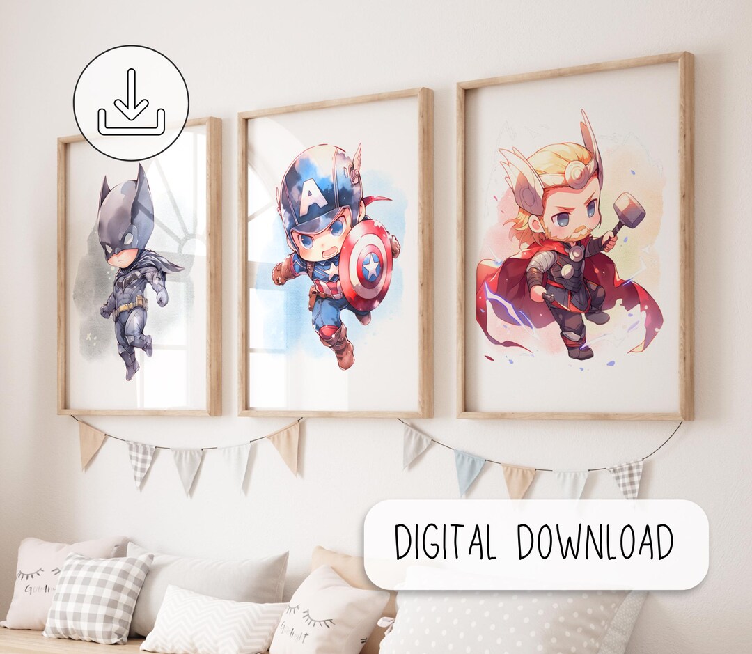 Superhero Wall Art Prints, Superhero Nursery Prints, Superhero Colorful ...