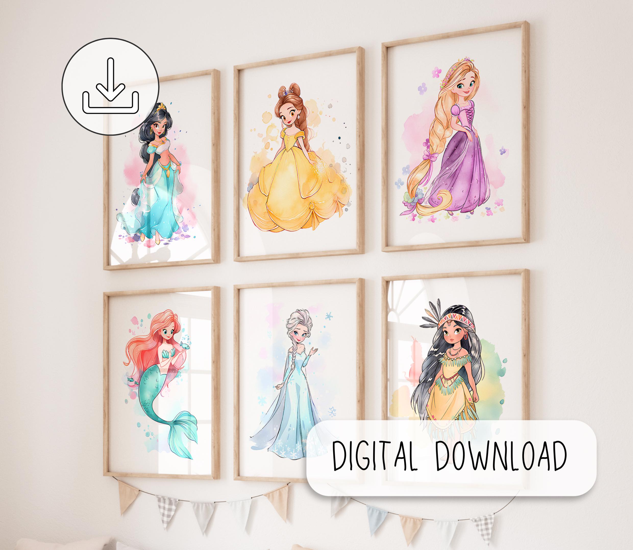 Prinsessen Set van 6 Posters | Afdrukbare wanddecoratie | Meisjeskamer decoratie | Prinsessenthema kamer | Prinsessen Kinderkamer | Digitale slaapkamerinrichting