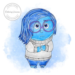 Cute Inside Out 2 Sadness Character Clipart - Inside Out Digital Download - Inside Out Watercolor Sublimation - Inside Out Illustrations Set