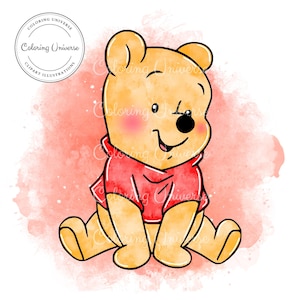 Lindo Winnie The Pooh PNG Clipart - Pooh Bear Clipart - Fondo transparente - Descarga instantánea digital - Diseño de acuarela de sublimación