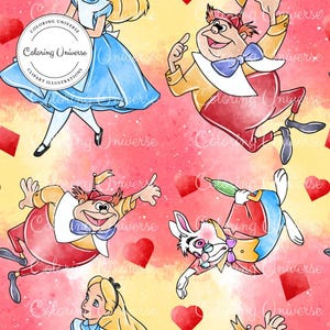 Alice in Wonderland Seamless Pattern - Sublimation File - Cheshire Cat Digital Paper, Mad hatter Scrapbooking File, Cartoon Seamless Pattern