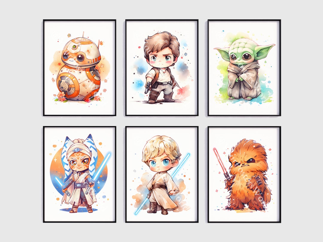 Cute Chibi Star Wars Characters Nursery Room Decor Set of 6 Starwars ...