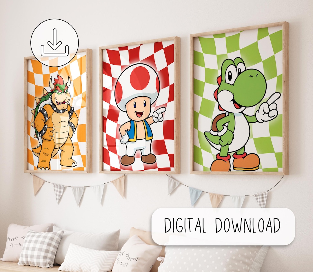 Cute Set of 3 Super Mario Posters - Super Mario Painting, Mario Wall ...