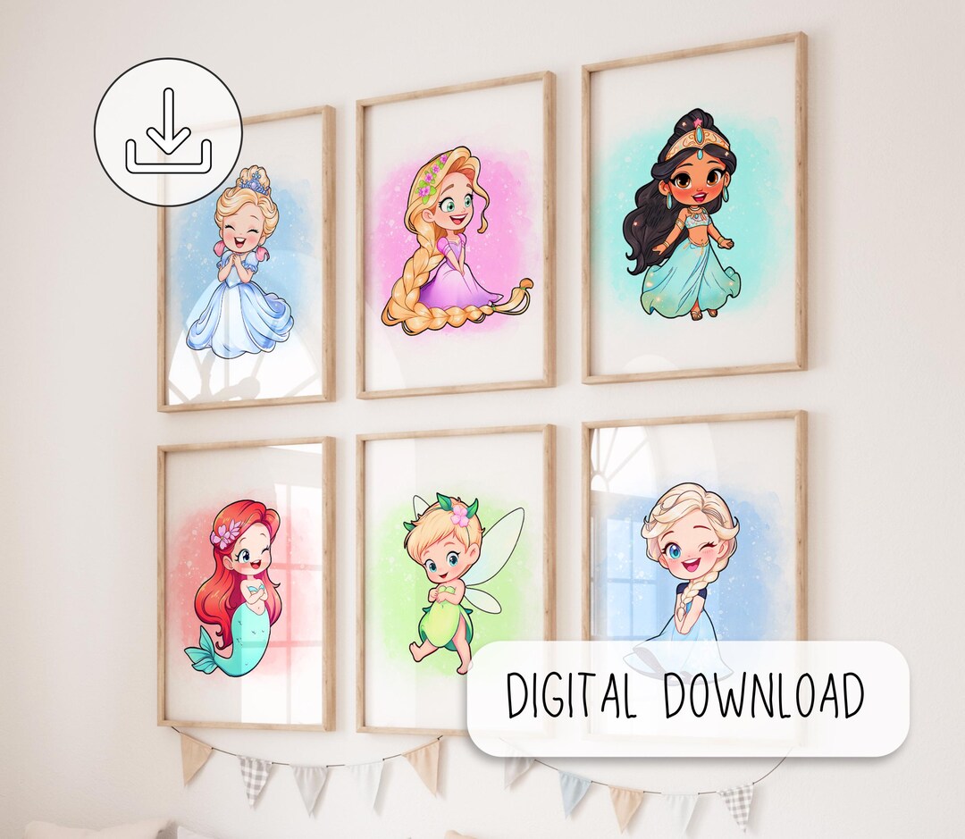 Set of 6 Cute Watercolor Baby Princesses, Nursery Prints, Princess ...