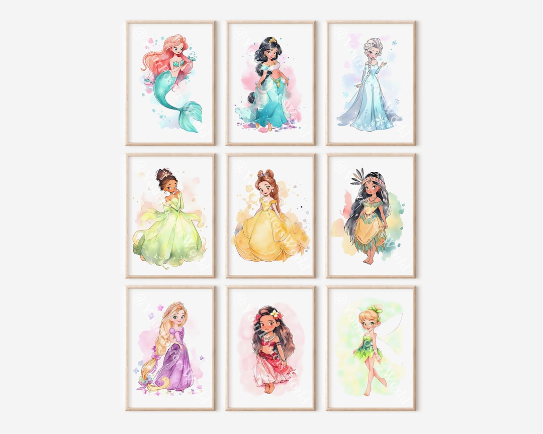 Princesses Set of 9 Posters - Printable Wall Art Decor - Girl Room ...