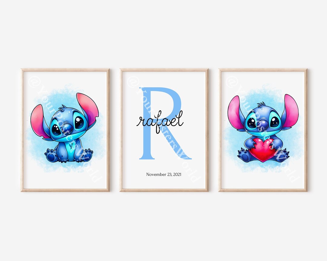 Stitch R Initial Personalized Lilo and Stitch Watercolor Art, Nursery Room Wall Decor ...