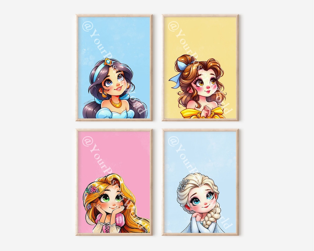 Princesses Set of 4 Posters - Printable Wall Art Decor - Girl Love Room ...