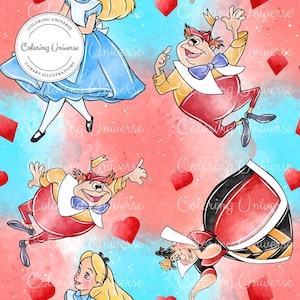 Alice in Wonderland Seamless Pattern - Sublimation File - Cheshire Cat Digital Paper, Mad hatter Scrapbooking File, Cartoon Seamless Pattern
