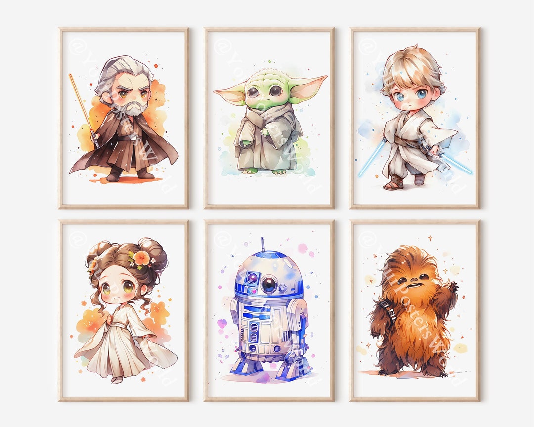 Cute Chibi Star Wars Characters Nursery Room Decor Set of 6 Starwars