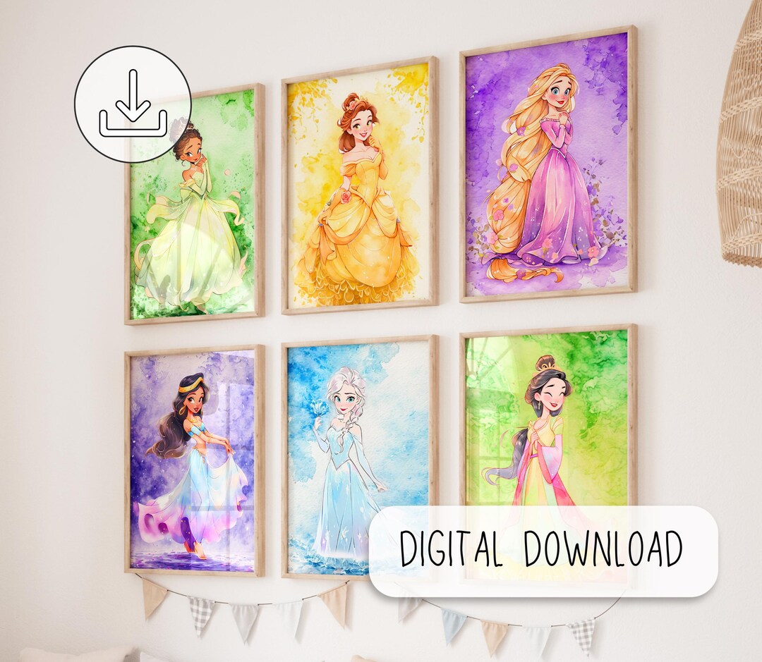 Fairy Theme Room, Set of 6 Princesses Posters, Printable Wall Art Decor ...
