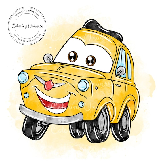 映画「カーズ」のかわいいルイージの水彩画クリップアート - 車昇華