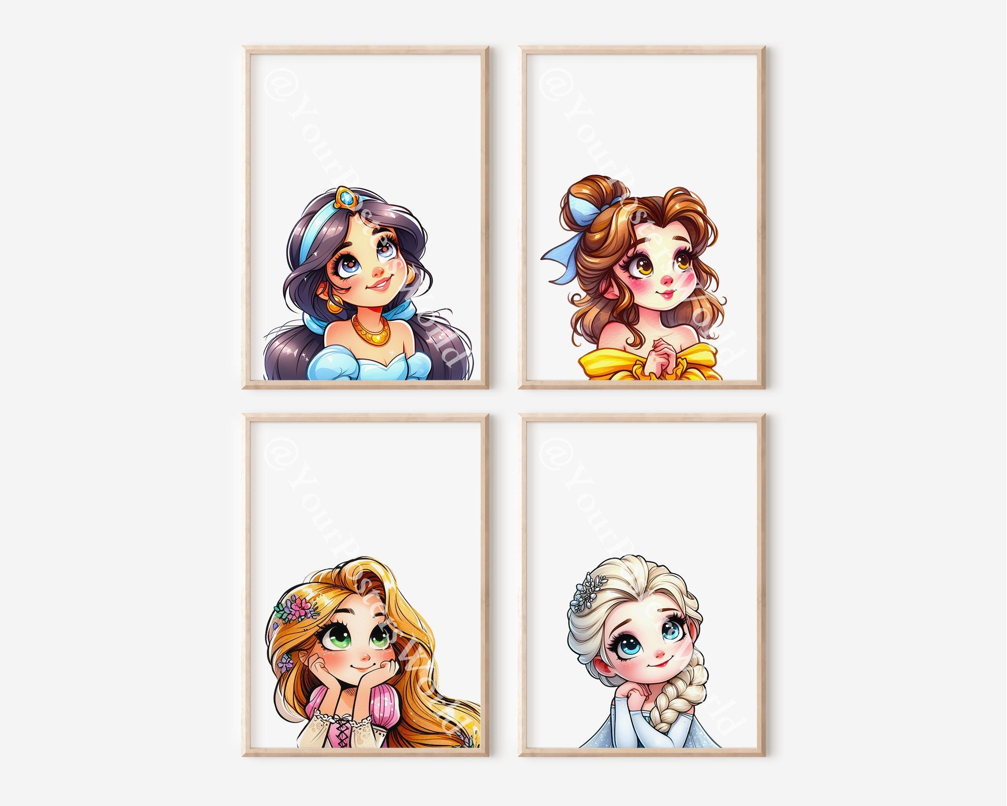 Princesses Set of 4 Posters Printable Wall Art Decor Girl Love Room ...