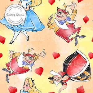 Alice in Wonderland Seamless Pattern - Sublimation File - Cheshire Cat Digital Paper, Mad hatter Scrapbooking File, Cartoon Seamless Pattern
