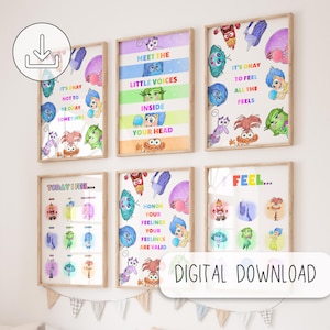 Inside Out 2 Characters, Nursery Room Printable Art Decor - Digital Posters Watercolor Effect, Positive Daily Affirmations, Emotion Check In