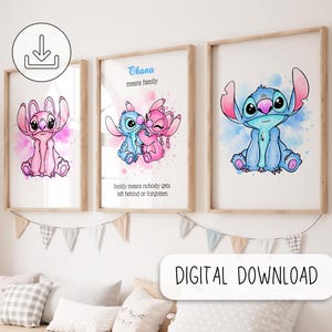 Personalized Lilo and Angel Watercolor Art - Ohana Nursery Room Wall Decor Gifts, Custom Quote Print, Stitch Painting, Wall Art Gift Poster