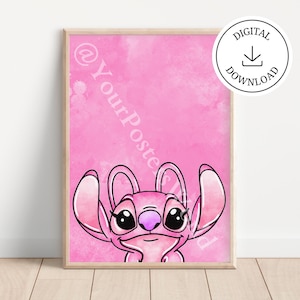 Stampa artistica ad acquerello di Lilo e Stitch - Poster stampabile di Lilo e Stitch - Decorazione murale digitale per la cameretta dei bambini - Poster Ohana significa famiglia