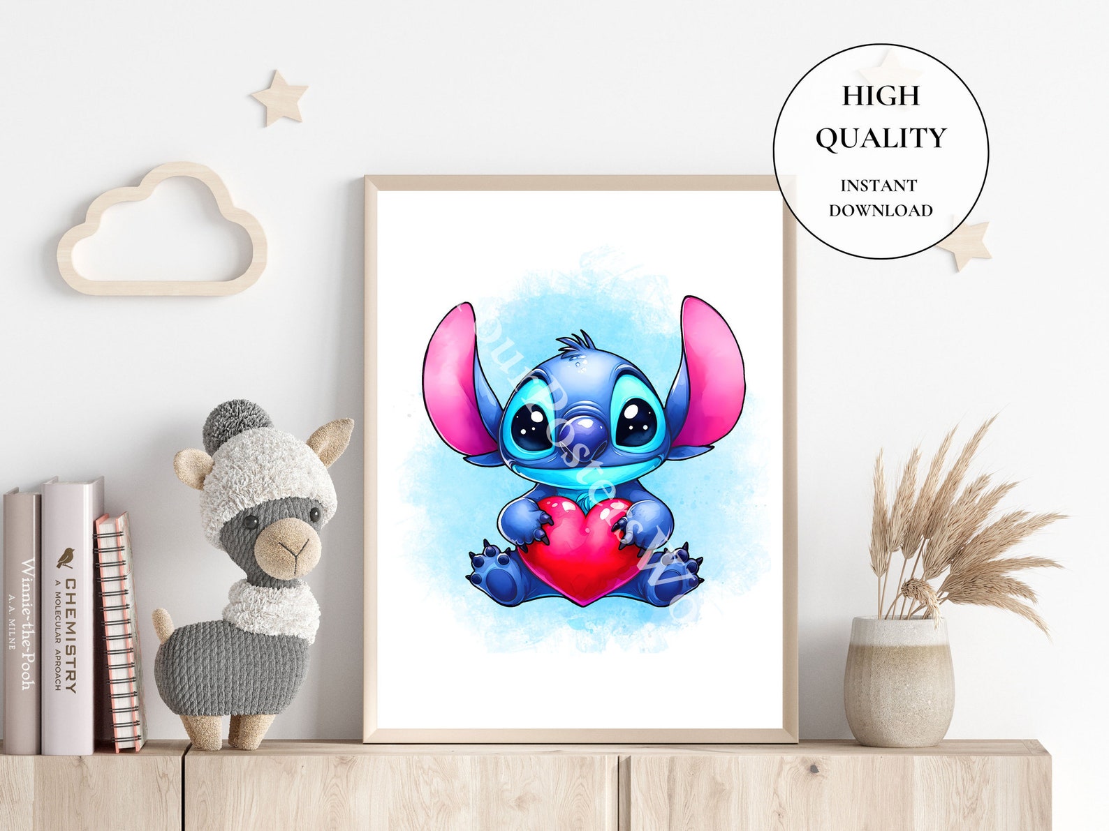 Stitch R Initial Personalized Lilo and Stitch Watercolor Art, Nursery Room Wall Decor ...
