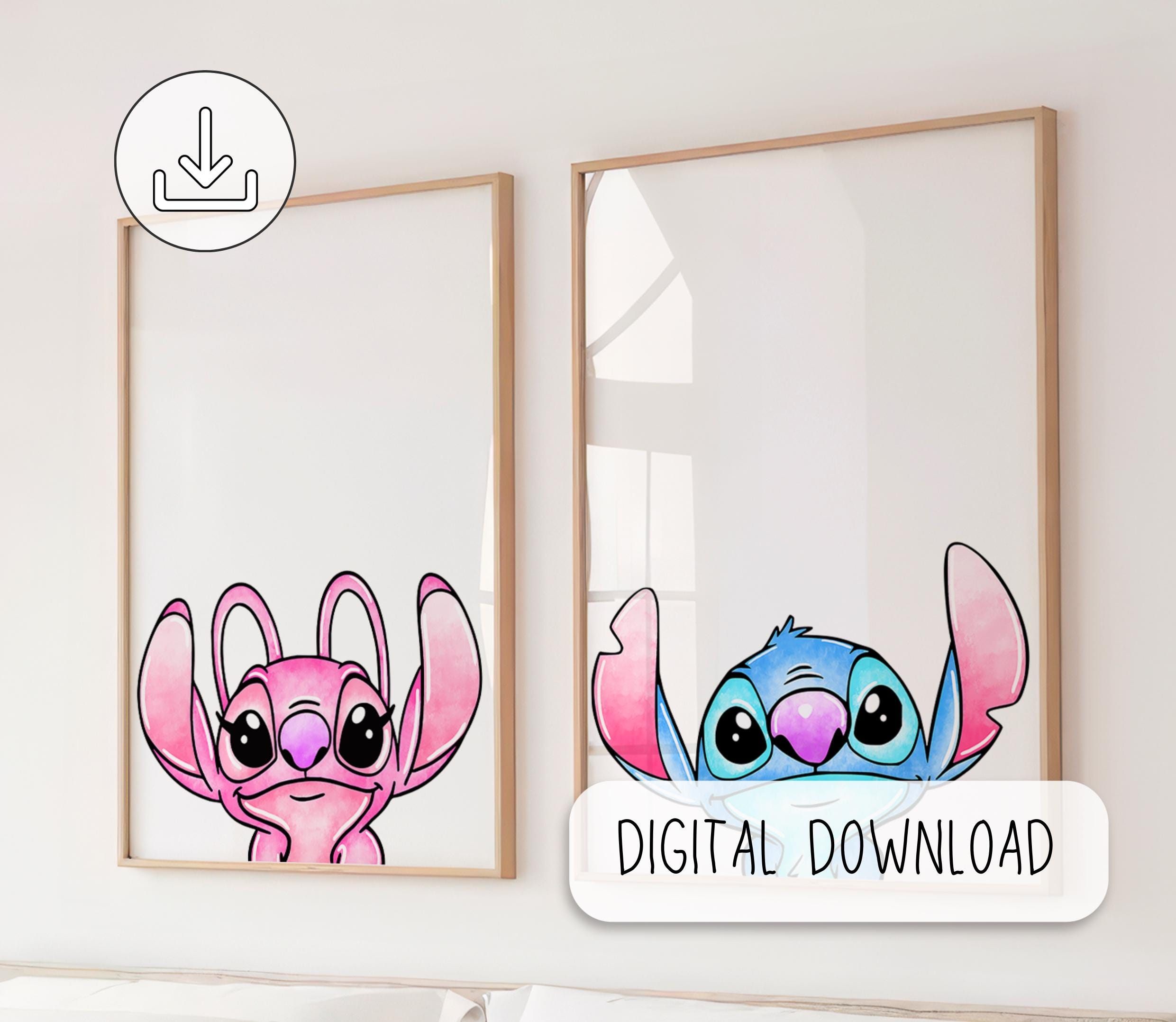 Lilo and Stitch Faces Posters - Watercolor Art Print - Printable Poster - Nursery Room Digital Wall Decor - Ohana Means Family Poster
