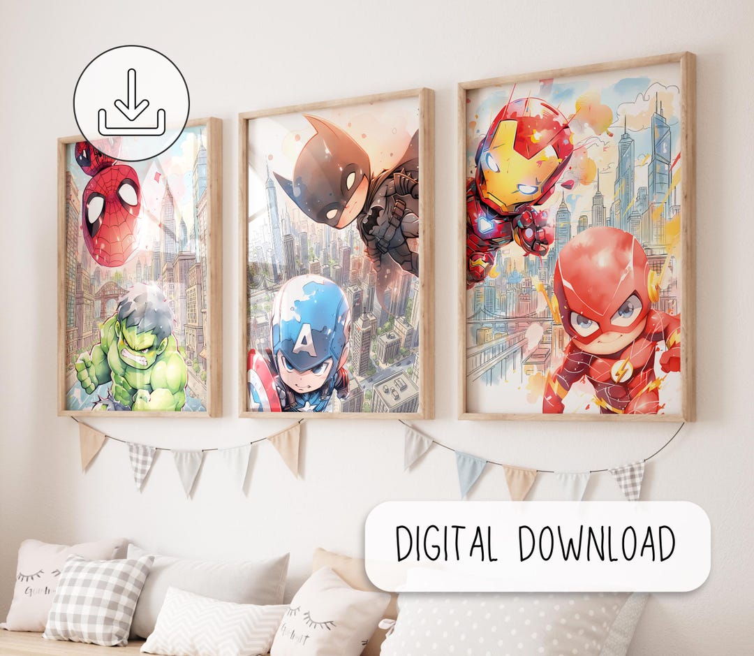 Superhero Drawings Kids Bedroom, Superhero Theme Bedroom, Cute ...