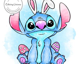 Cute Spring Time Stitch PNG Clipart - Lilo and Stitch Clipart - Transparent Background - Sublimation Watercolor Design - Easter Style