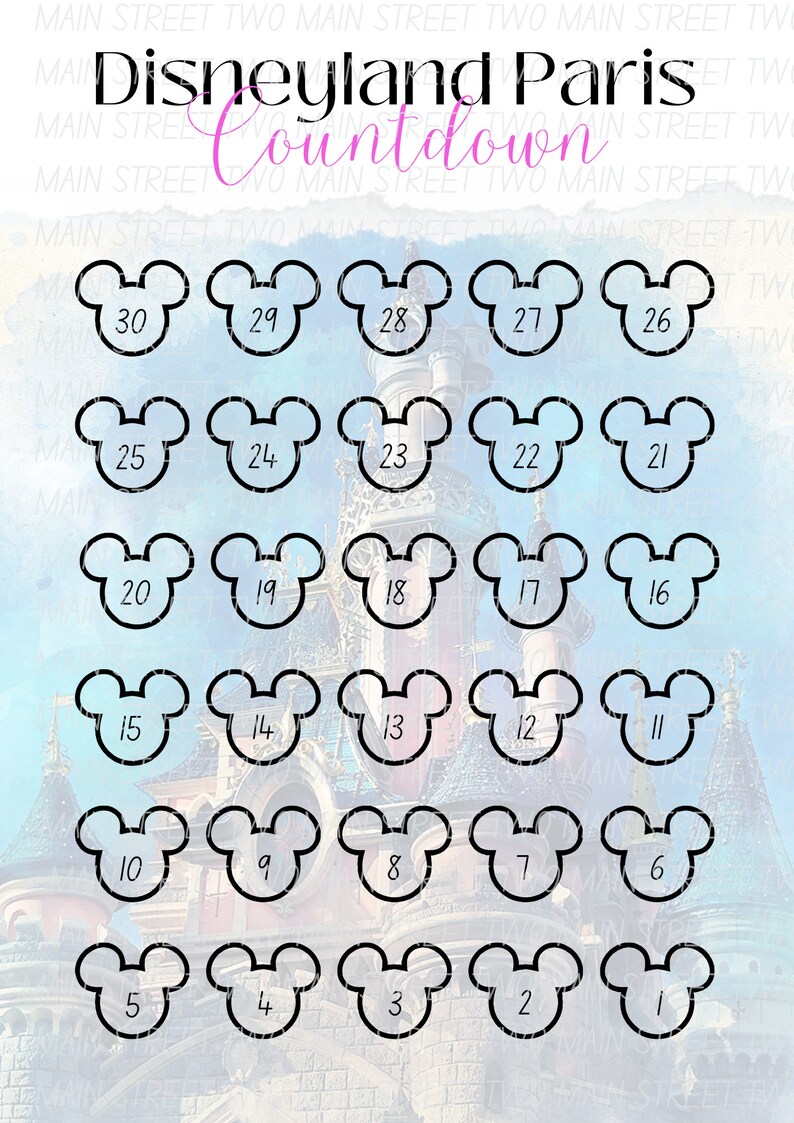 Disneyland Paris Trip Countdown Chart Printable Planner 30 Day Etsy