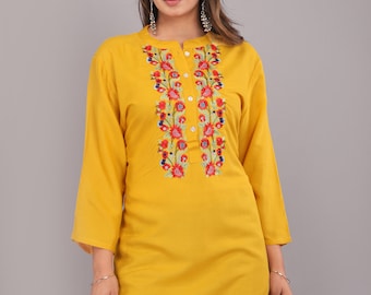 Embroidery design women top Indian design Yellow Colour Rayon