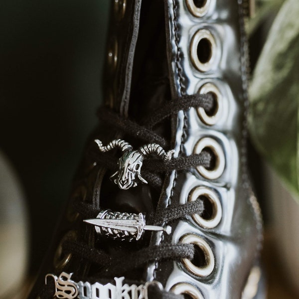 ONE Hell Hath Horns Boot Shoelace Charm, Shoelaces, Boot Accessories, shoe accessories, gift for her, gothic, devil, skull, goth