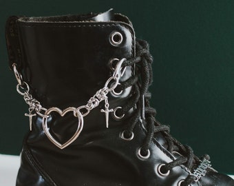 SILVER Back Stabber Heart Boot Chain, Chain mail, Chained Boots, Boot Chain Accessories