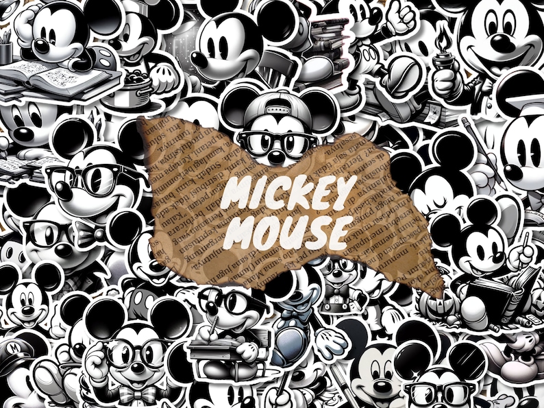 Mickey Mouse White and Black Printable Stickers Png, 200 Mickey Mouse ...