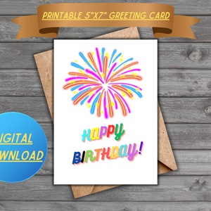 Cartão de feliz aniversário para impressão - download digital, cartão de felicitações DIY, impressão instantânea em casa, desejos de aniversário exclusivos e sinceros, aniversário