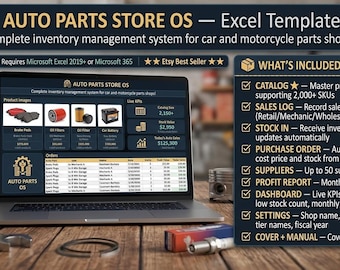Auto Parts Store Inventory Excel Template | Stock Management | 10 Sheets | Car & Motorcycle Parts | Instant Download