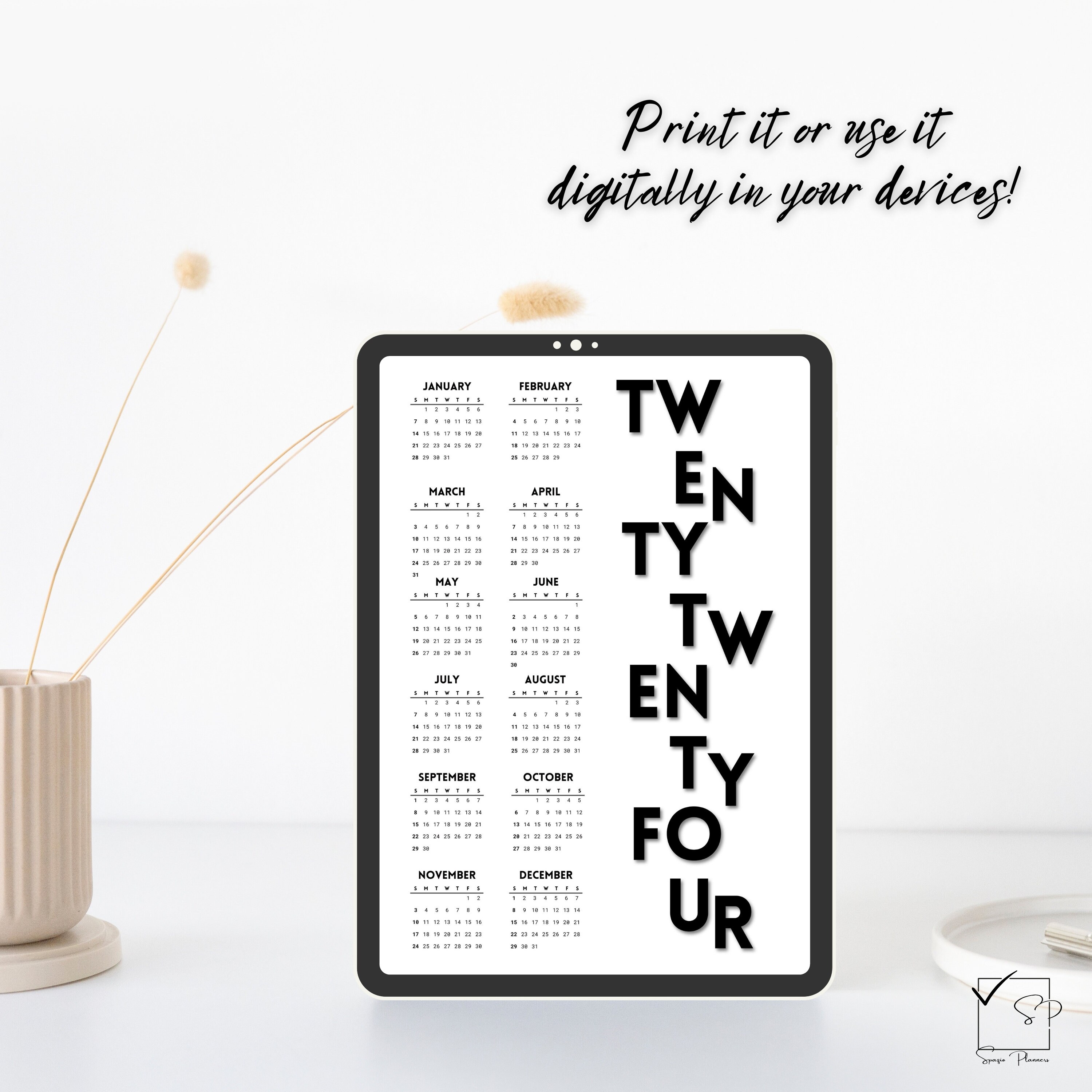 Printable Calendar 2024 Modern Design Nice Christmas Gift Digital Art