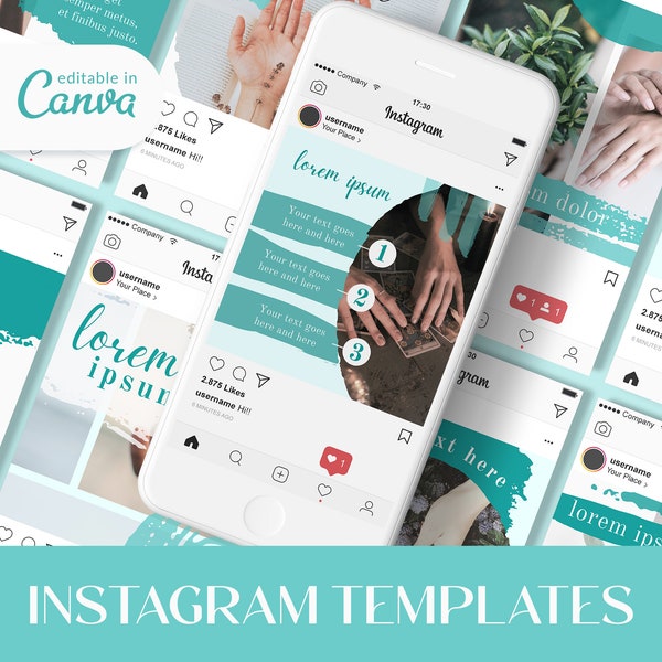 90 modèles de post et d'histoires Instagram bleu sarcelle, modifiables sur Canva