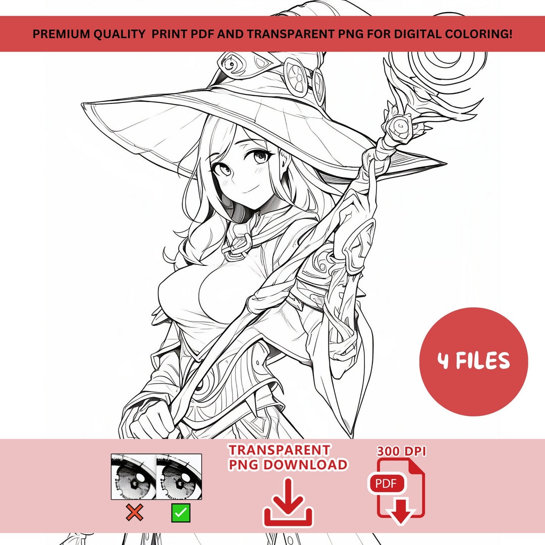 Anime Coloring Page [the Magi] 300 DPI PDF and Transparent PNG ...