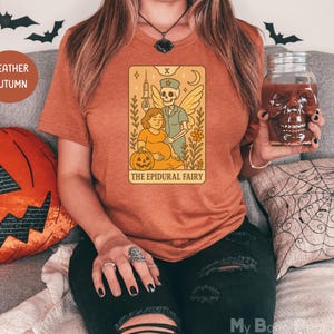 Shirt Halloween verpleegkundige arbeid en bevalling, grappige Halloween OB-team shirts, L&D skelet verpleegkundige tarotkaart T-shirt, spooky T-shirts verpleegkundige