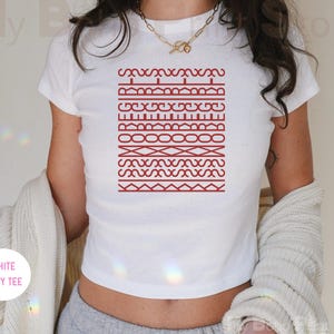 Subtle Kiss More Girls Baby Tee Shirt, Hidden Message Pattern Shirt, WLW Lesbian Bi Gay Pride, 90&#39;s Y2K Femme Crop Top, Lesbian Couple Gifts