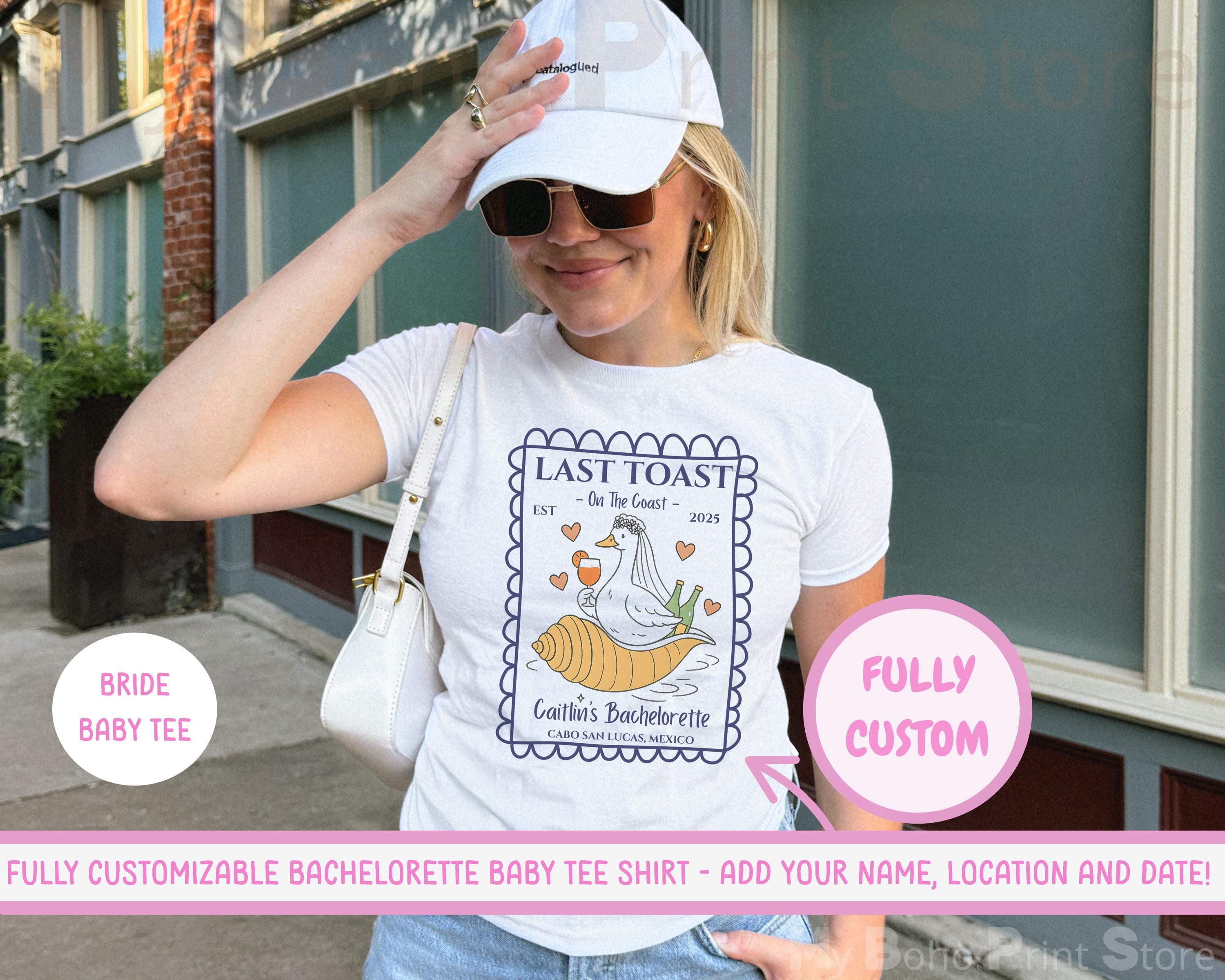 Custom Bachelorette Baby Tee Shirt, Last Toast On The Coast, Silly Goose Bride, Custom Nautical Hen Do, Coastal Bachelorette Party Crop Tops