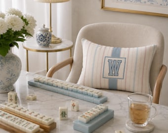Personalized Monogram Striped Mahjong Pillow, Gift For Mahjong Player, Trendy Mahjong Home Decor, Mahj Game Night Cushion For Back Support