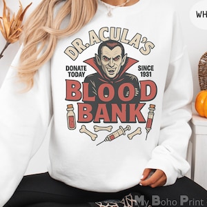 Funny Halloween Phlebotomist Sweatshirt, Spooky Lab Tech Sweatshirt, Dark Humor Vampire RN Funny Medical Lab Halloween Blood Bank Sweatshirt