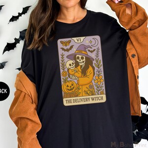 Halloween verpleegkundige shirt arbeid en levering, skelet heks verpleegkundige, grappig Halloween L&D verpleegkundige shirt, de levering heks griezelige verpleegkundige tarotkaart