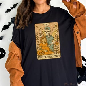 Shirt Halloween verpleegkundige arbeid en bevalling, grappige Halloween OB-team shirts, L&D skelet verpleegkundige tarotkaart T-shirt, spooky T-shirts verpleegkundige