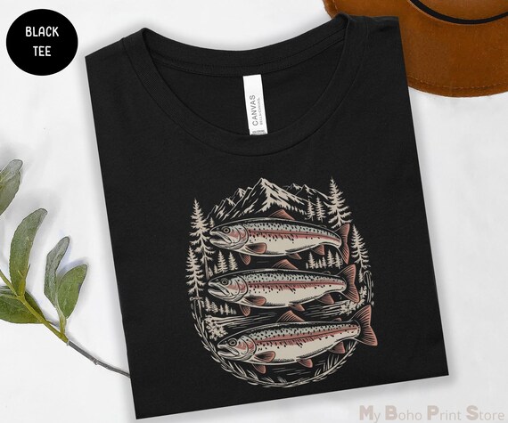 Maglietta per la pesca a mosca con la trota, maglietta vintage con